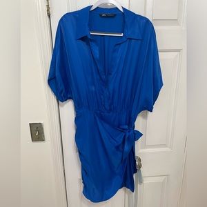 ZARA Blue Silk Mini Wrap Dress